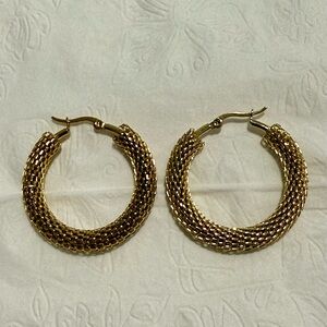 Golden Surgical Steel Textured Hoop Earrings — Peru (NWOT)